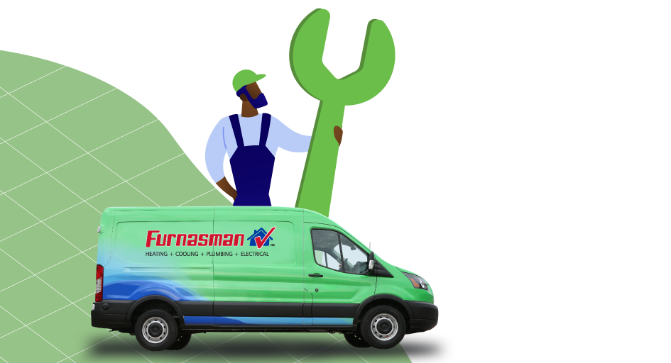 Furnasman About Us Banner - Man Standing Next to Van With Giant Wrench